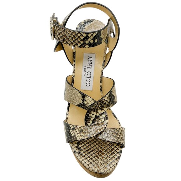 Jimmy Choo Snake Embossed Aleli Cork Wedge Sandals - Picture 3 of 5